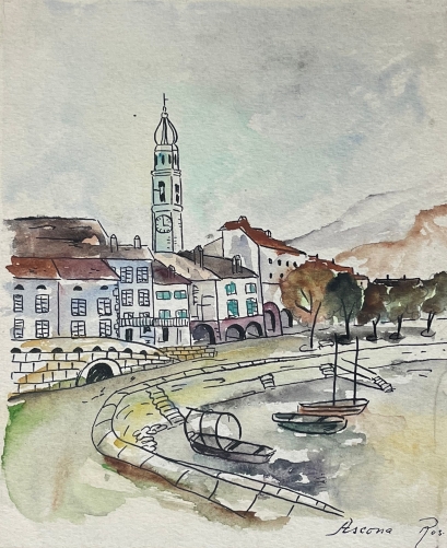 suisse_aquarelle_signee_ros_ascona_vers_1952_lac_majeur_monte_verita_tessin
