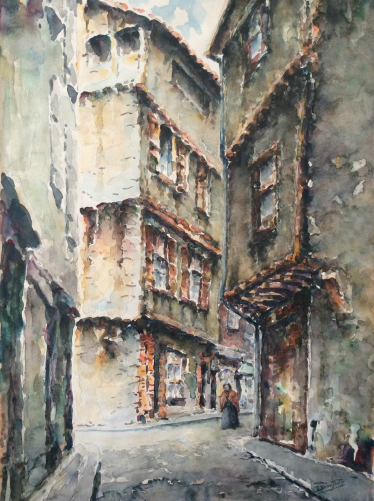 foix_ariege_rue_faurie_aquarelle_signature_illisible_qualite_fin_xix_e_deb_xx_e