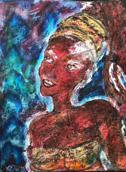 expressionniste_portrait_de_femme_peinture_acrylique_sur_papier_signee_vero_1995