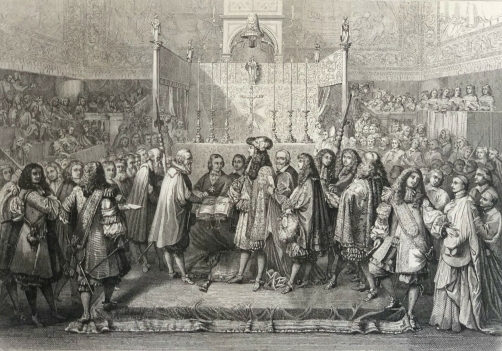 renouvellement_dalliance_france_suisse_1665_louis_xiv_lebrun_gravure_c_1840