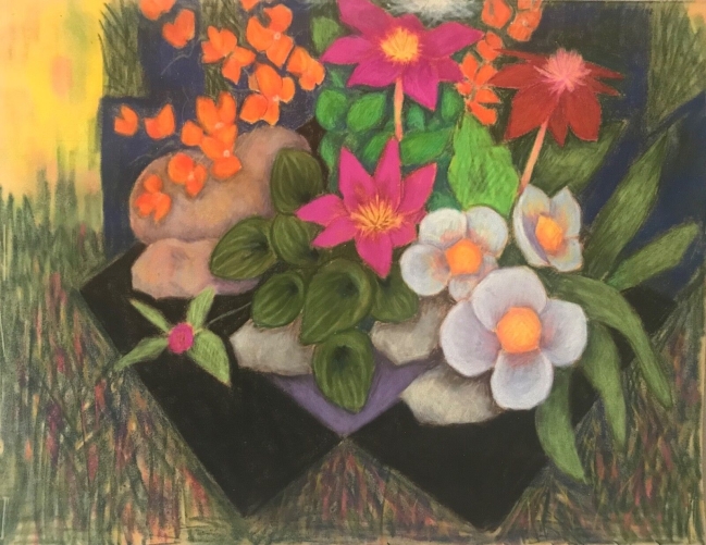 superbe_grand_pastel_nature_morte_anonyme_circa_1980
