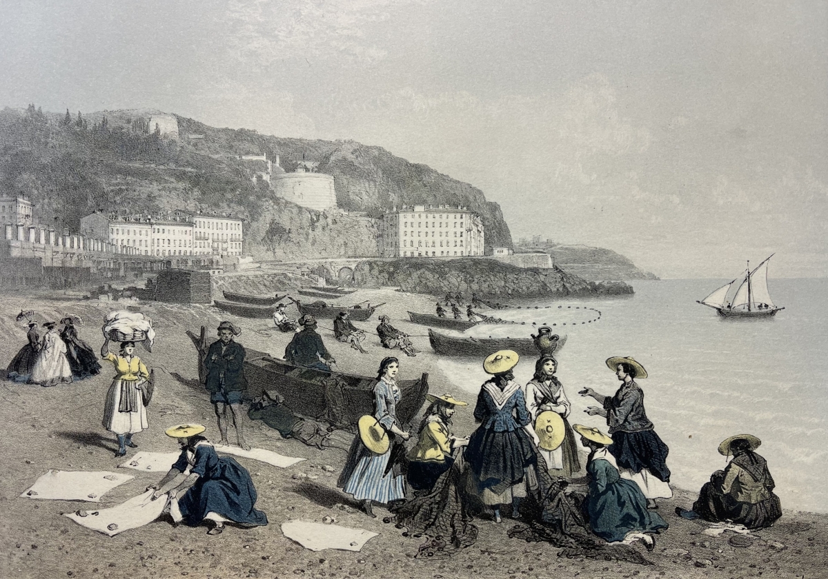 nice_savoie_femmes_et_pecheurs_plage_des_ponchettes_lithographie_1864