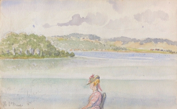 aquarelle_recto_verso_1874_ile_saint_pierre_berne_+_mont_blanc_suisse_anonyme