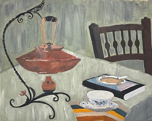 lampe_chaise_et_tasse_peinture_sur_papier_double_colle_xxeme