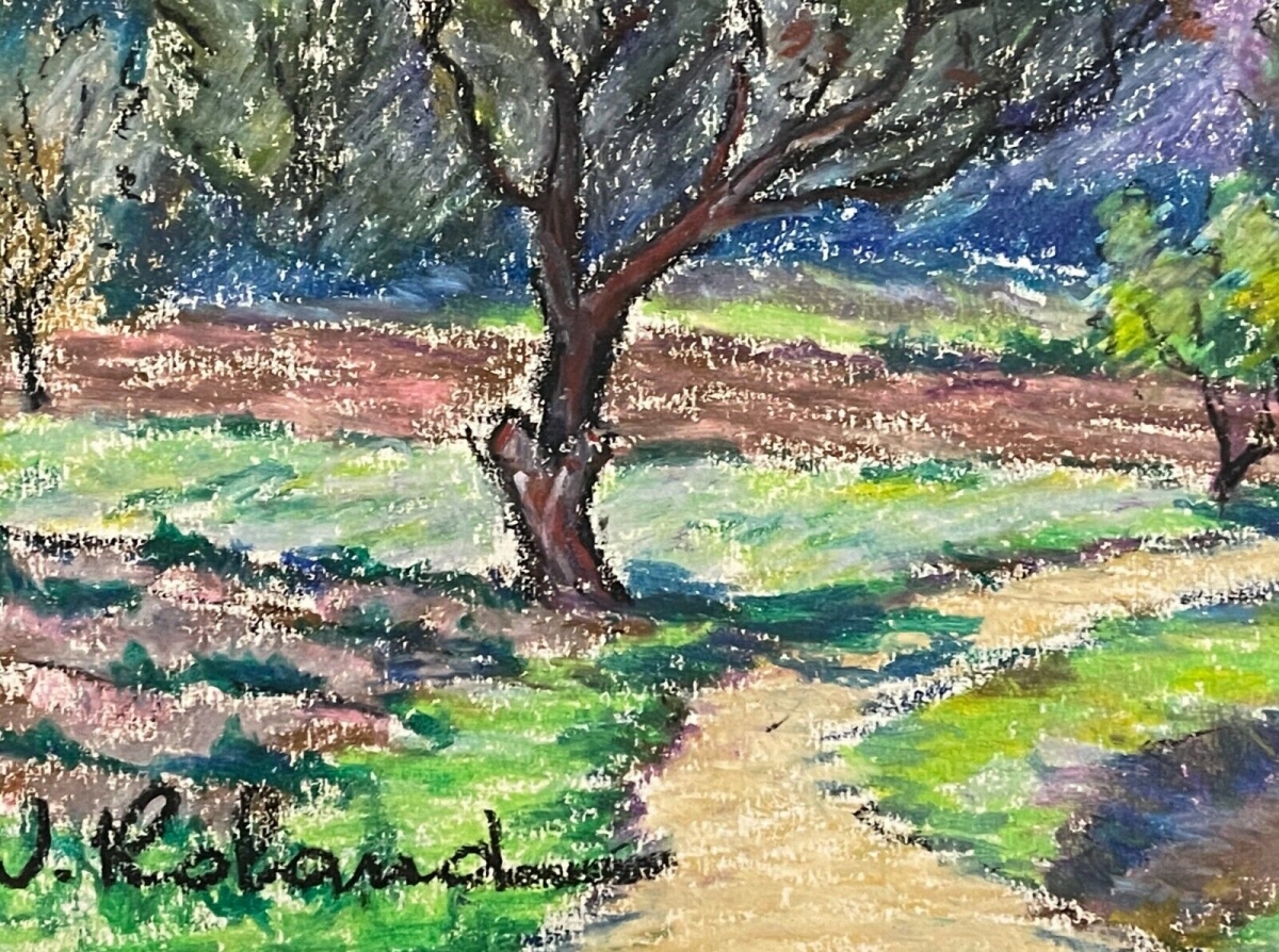 st_pierre_les_aubagne_provence_paysage_pastel_gouache_xxe_signe_j_roland_france