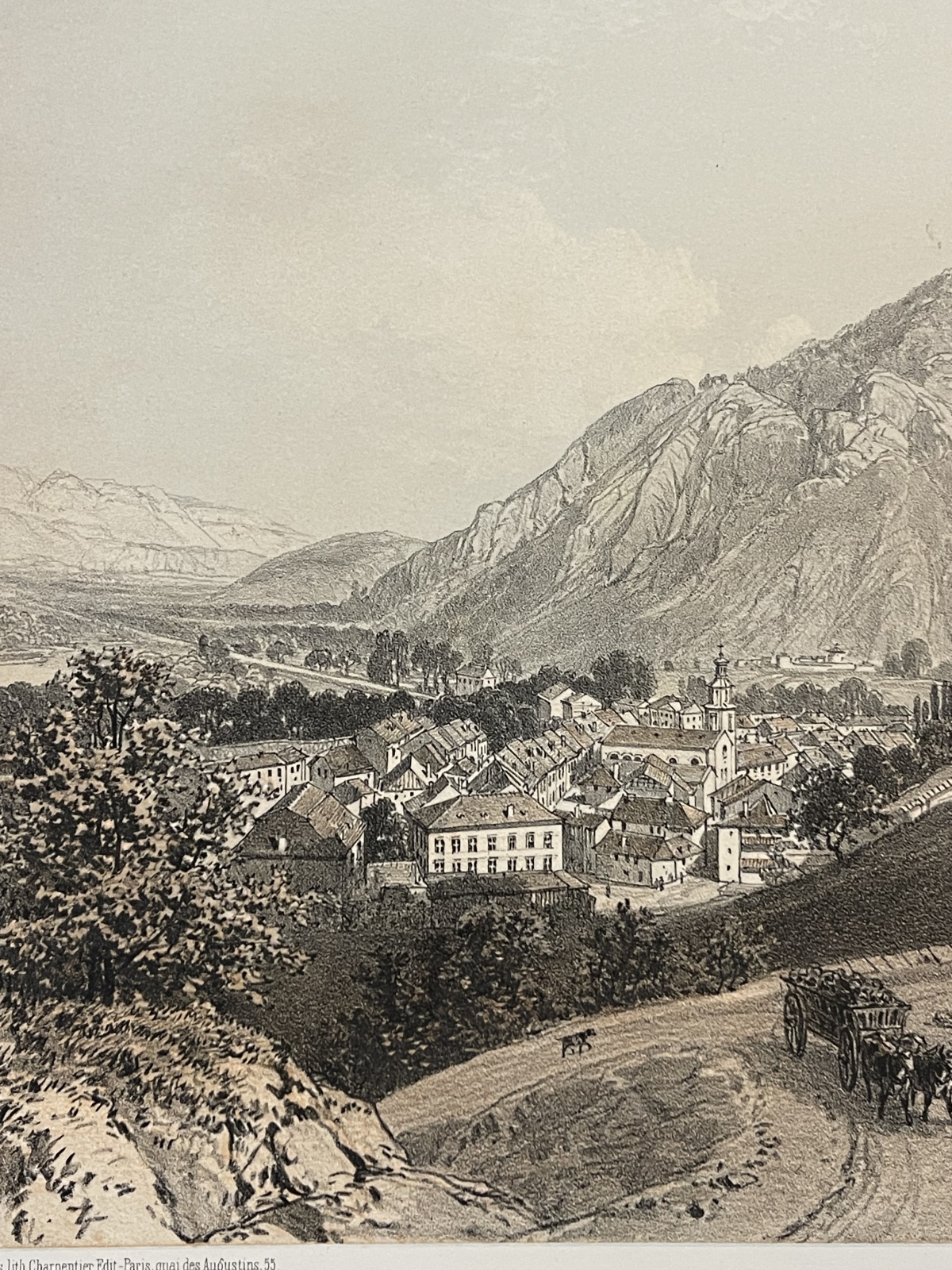 faverges_haute_savoie_1860_lithograph_felix_benoist_alps_antique_print