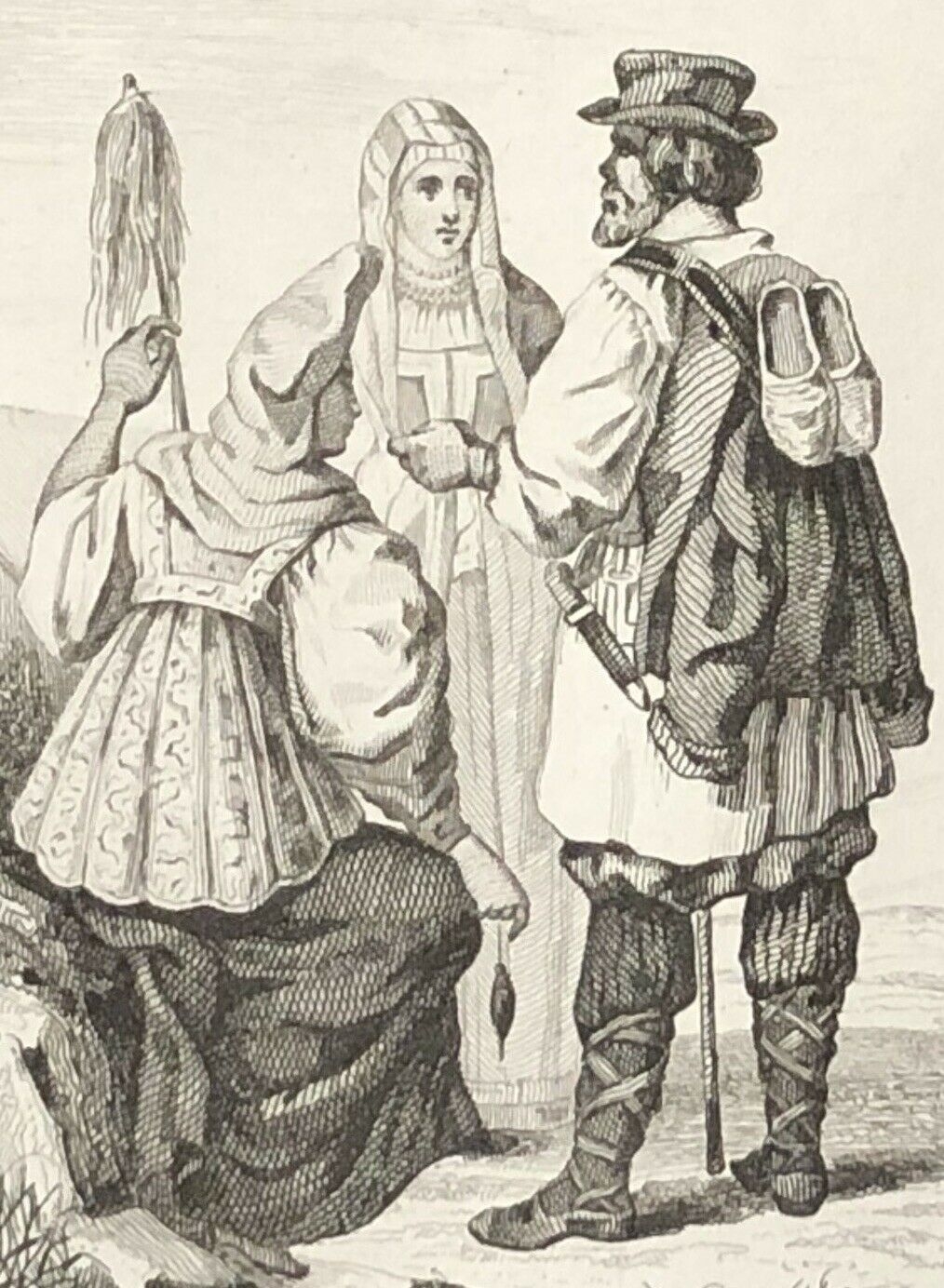 russie_paysan_lavandiere_lessive_battoir_gravure_1838_coiffe_chapeau_costume