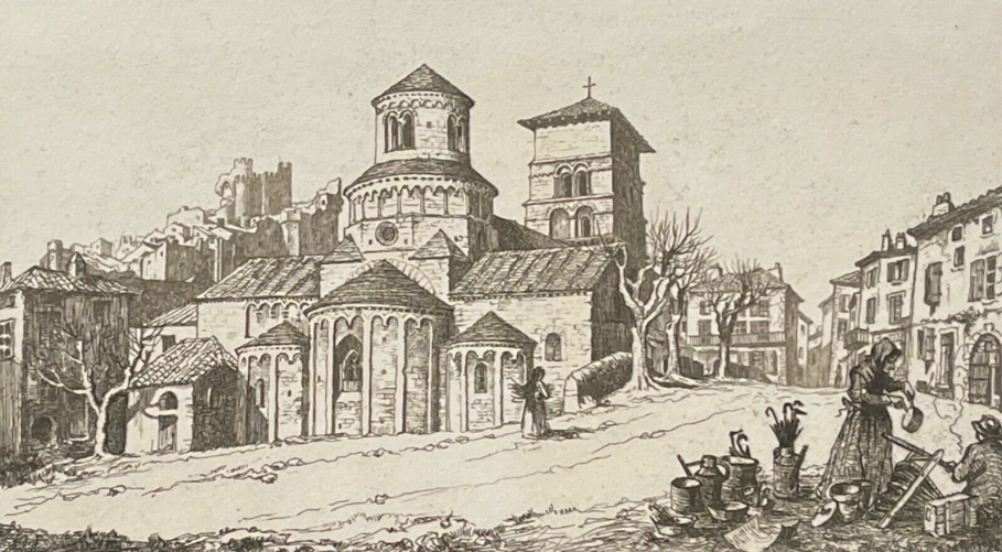 eglise_de_cruas_vers_1930_pointe_seche_de_maurice_robert_rhone_france