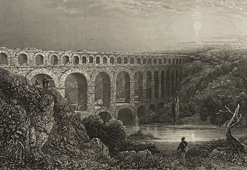 pont_du_gard_aqueduc_romain_gravure_de_kelton_en_1855_france