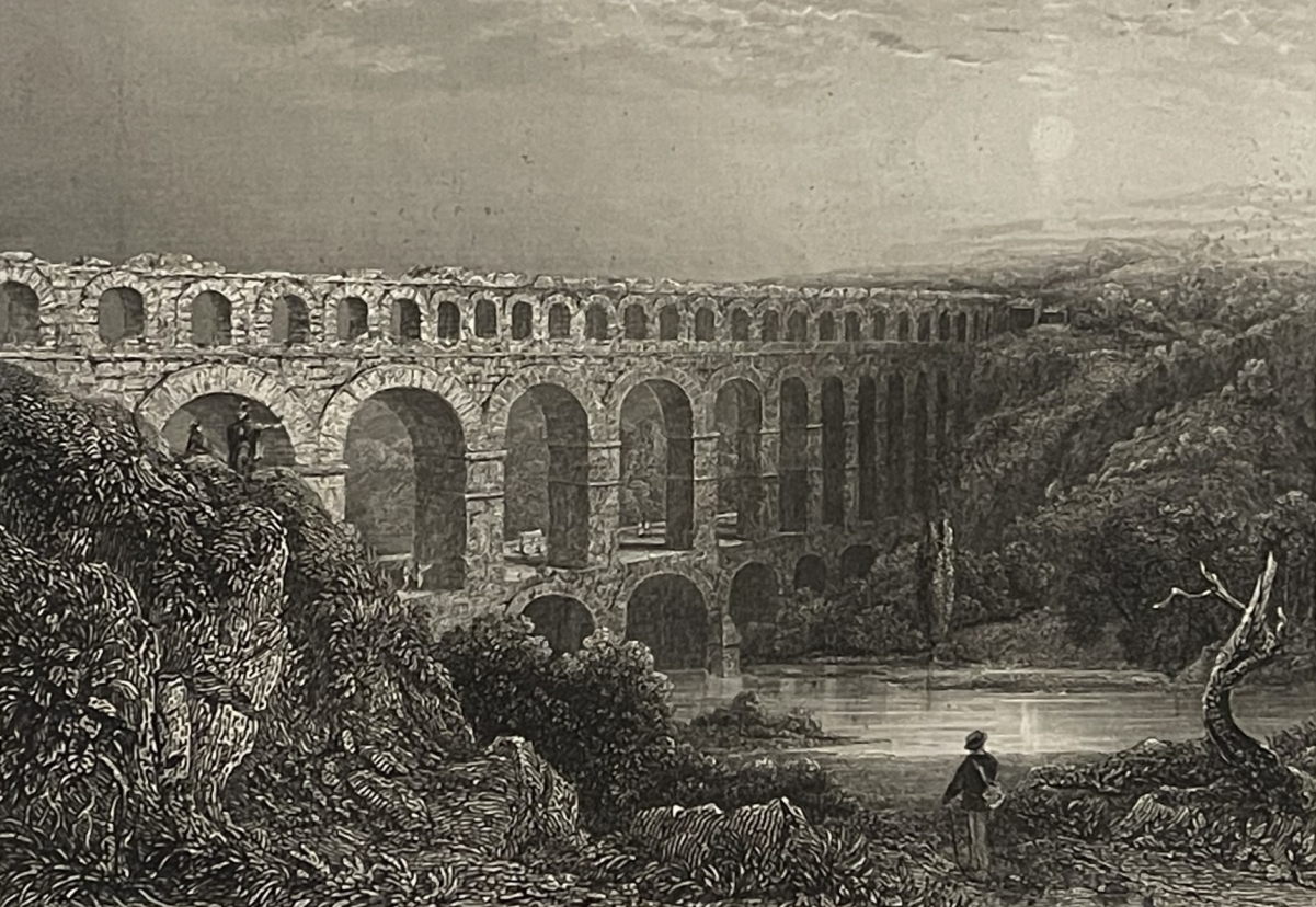 pont_du_gard_aqueduc_romain_gravure_de_kelton_en_1855_france