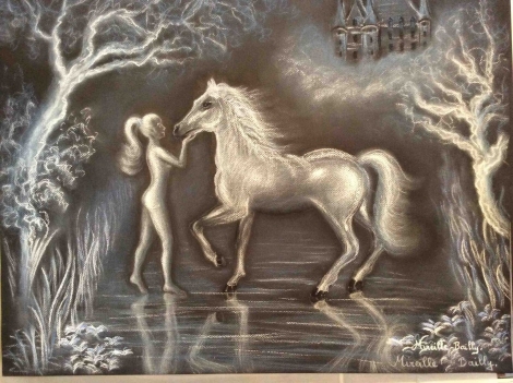 superbe_et_grand_pastel__jeune_femme_au_cheval,_chevaux_
