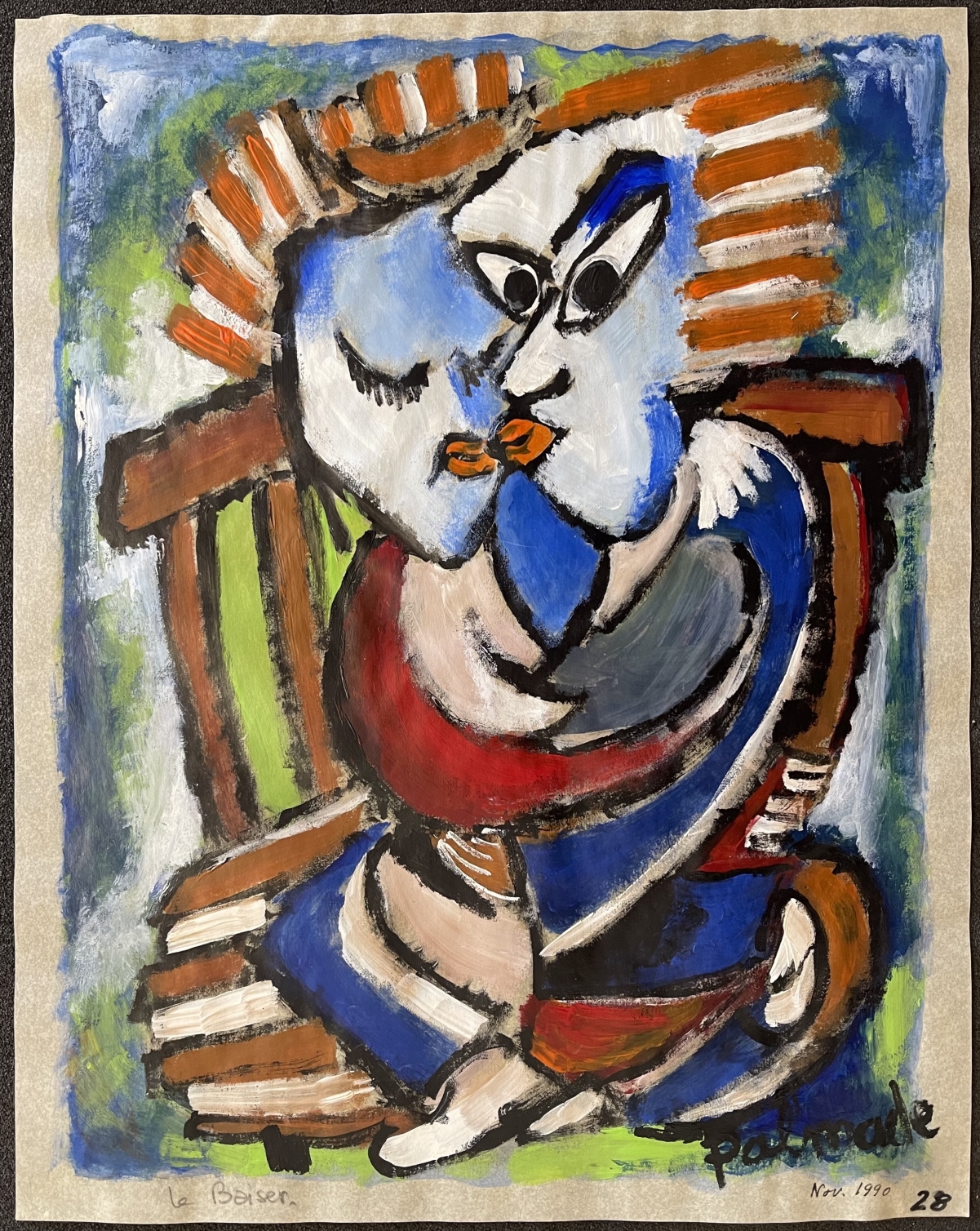 le_baiser_acrylique_sur_calque_de_1990_amour_norbert_palmade_1928-2019_expressionnisme