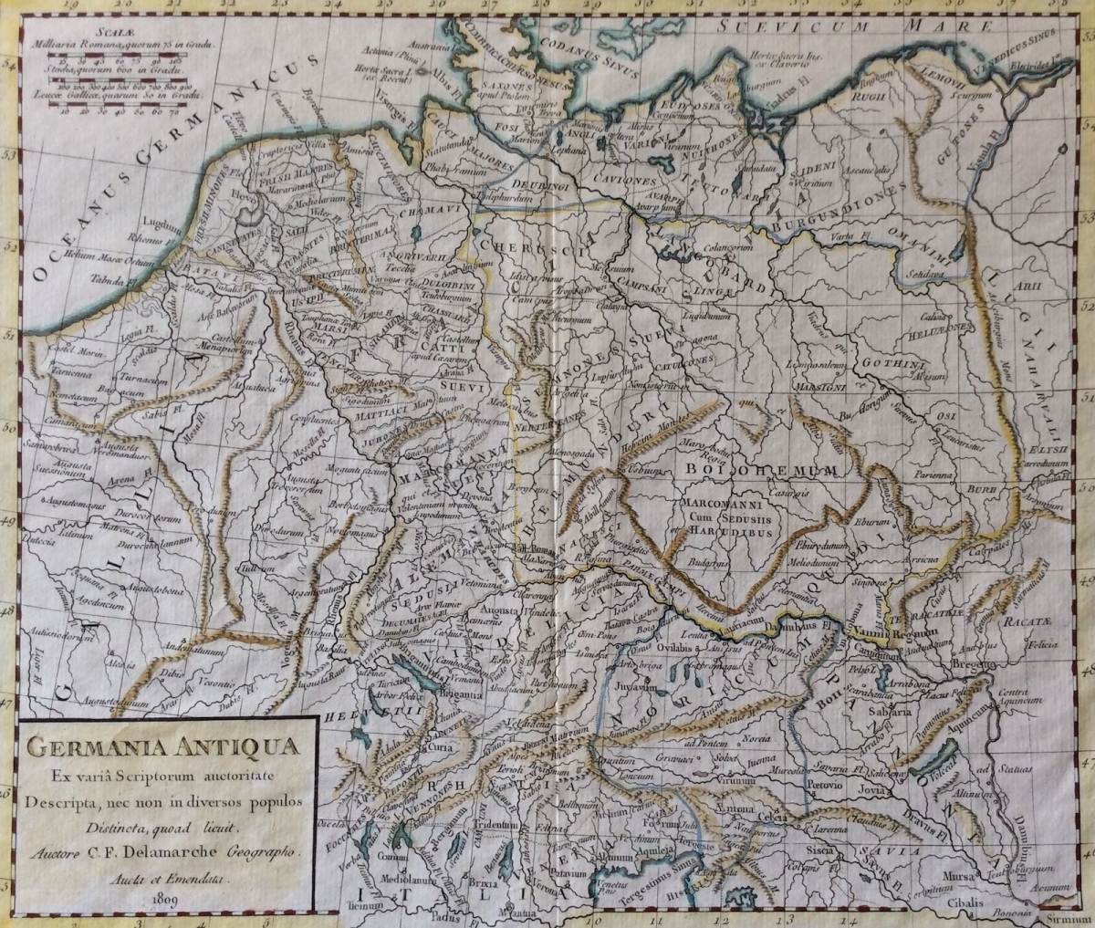 estampe_originale_allemagne_1825_delamarche_map_germania_antiqua_deutschland