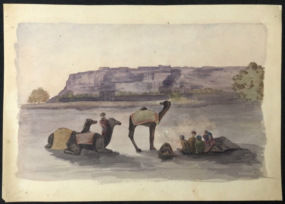 paysage_et_dromadaire__algerie,_aquarelle_datee_de_1969_anonyme_