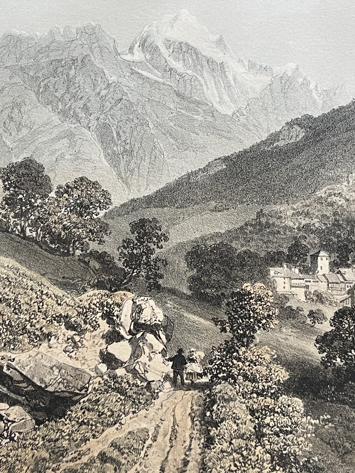 antique_french_lithograph_bozel_savoie_alpine_village_landscape_1864_alpes