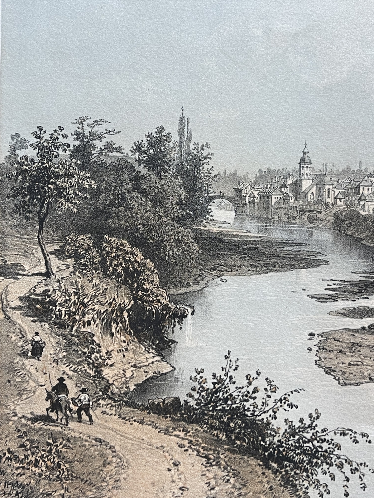 antique_engraving_pont_beauvoisin_france_alps_1864_benoist_river_savoie