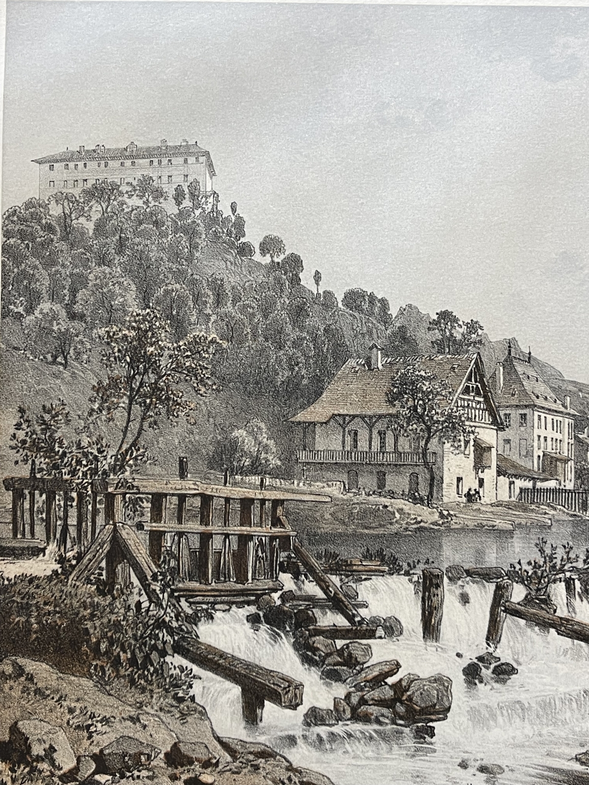 la_rochette_france_antique_lithograph_1864_benoist_savoy_river_view_savoie