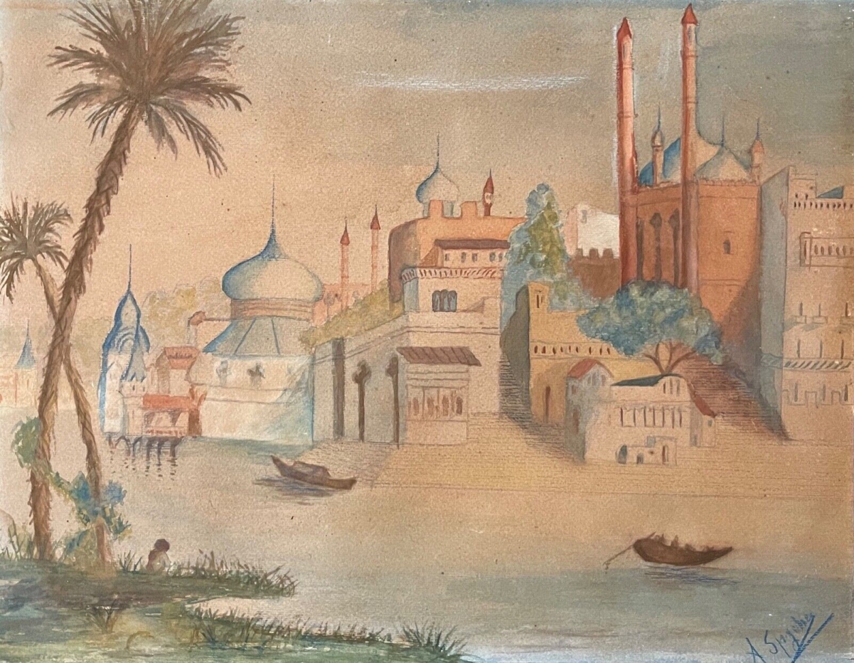 cawunpur_indostan_19th_century_indian_river_scene_watercolour_a_spycher