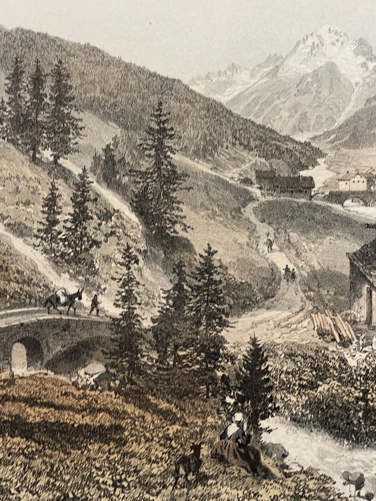 lanslebourg_savoie_antique_lithograph_1864_felix_benoist_french_alps_village