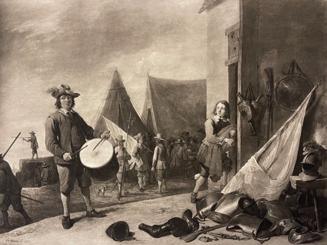david_ii_teniers_ecole_hollandaise_heliogravure_le_tambour_battant