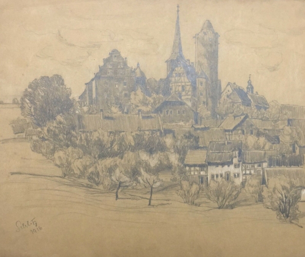schlitz_vogelsbergkreis_dessin_graphite_de_1916_vogelsberg_hesse_allemagne