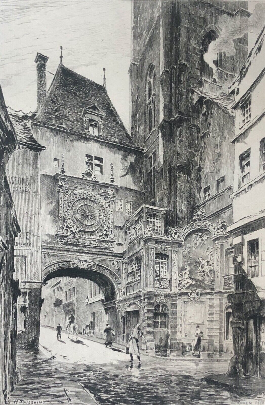 rouen_la_grosse_horloge_gravure_pointe_seche_1880_henri_toussaint_1849-1911