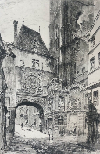 rouen_la_grosse_horloge_gravure_pointe_seche_1880_henri_toussaint_1849-1911