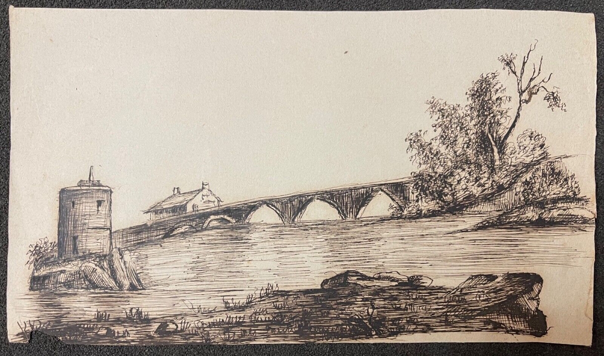 pont_gothique_moyen_age,_medievale__encre_1862__hippolyte_blondel_1808-1884_