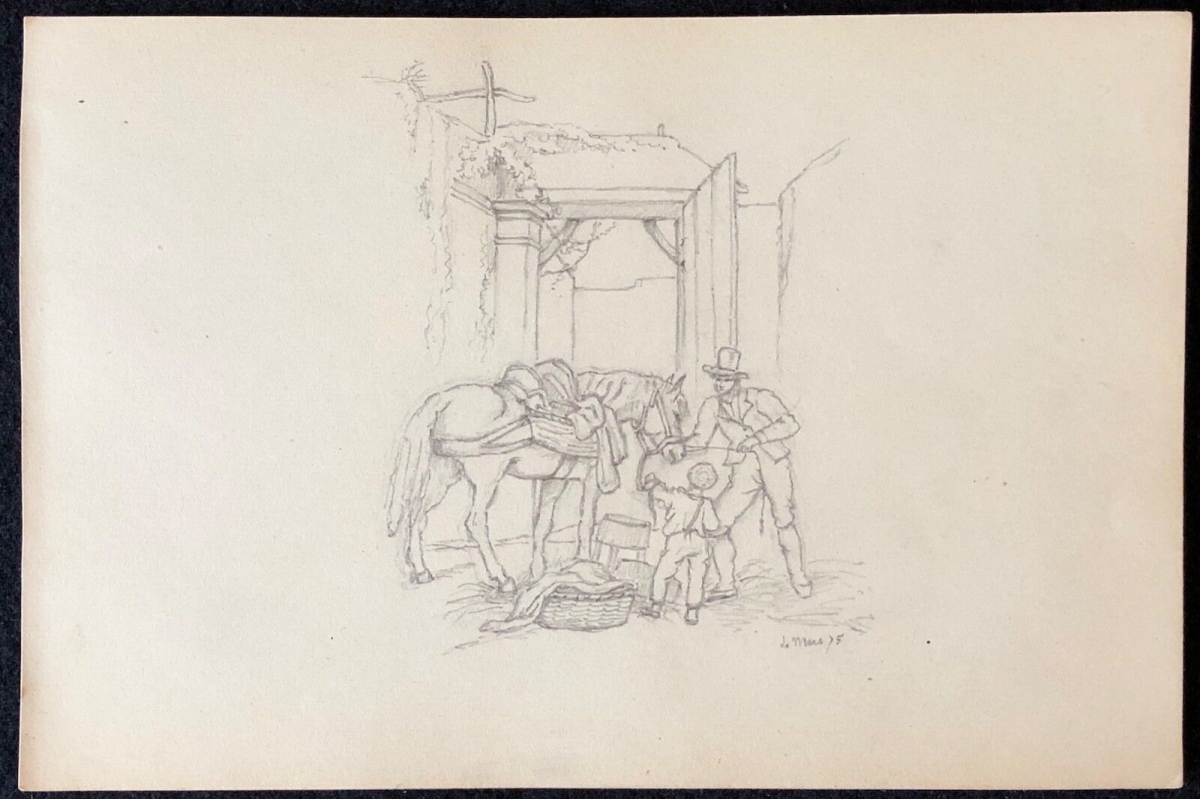cavalier__dessin_au_crayon__anonyme_vers_1875__cheval,_chevaux_