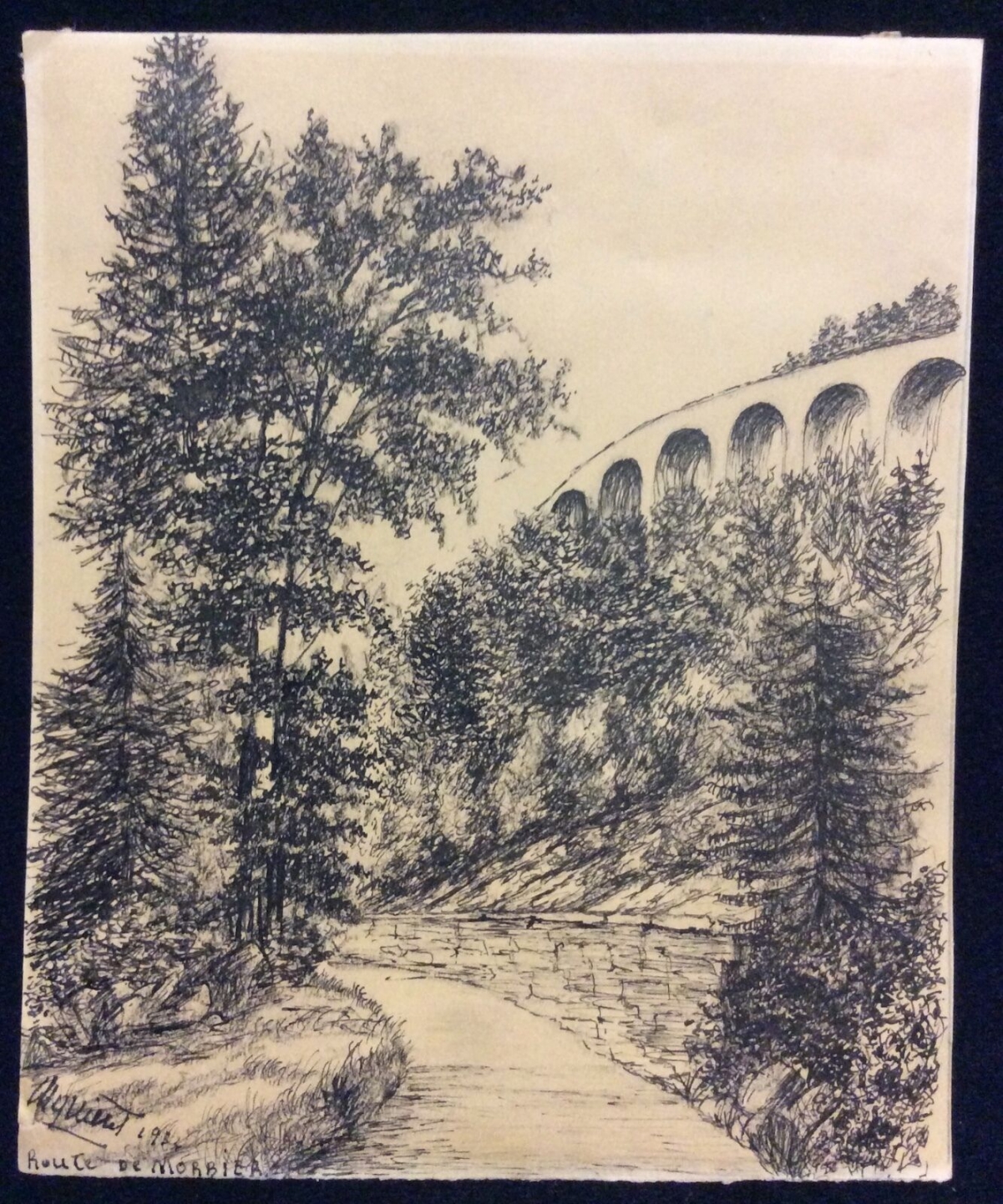route_de_morbier_jura_dessin_a_lencre_de_1934_signe_illisible