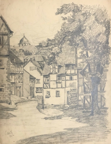 schlitz_vogelsbergkreis_dessin_graphite_de_1916_vogelsberg_hesse_allemagne