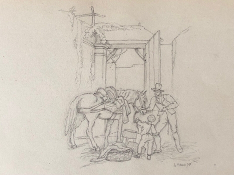 cavalier__dessin_au_crayon__anonyme_vers_1875__cheval,_chevaux_