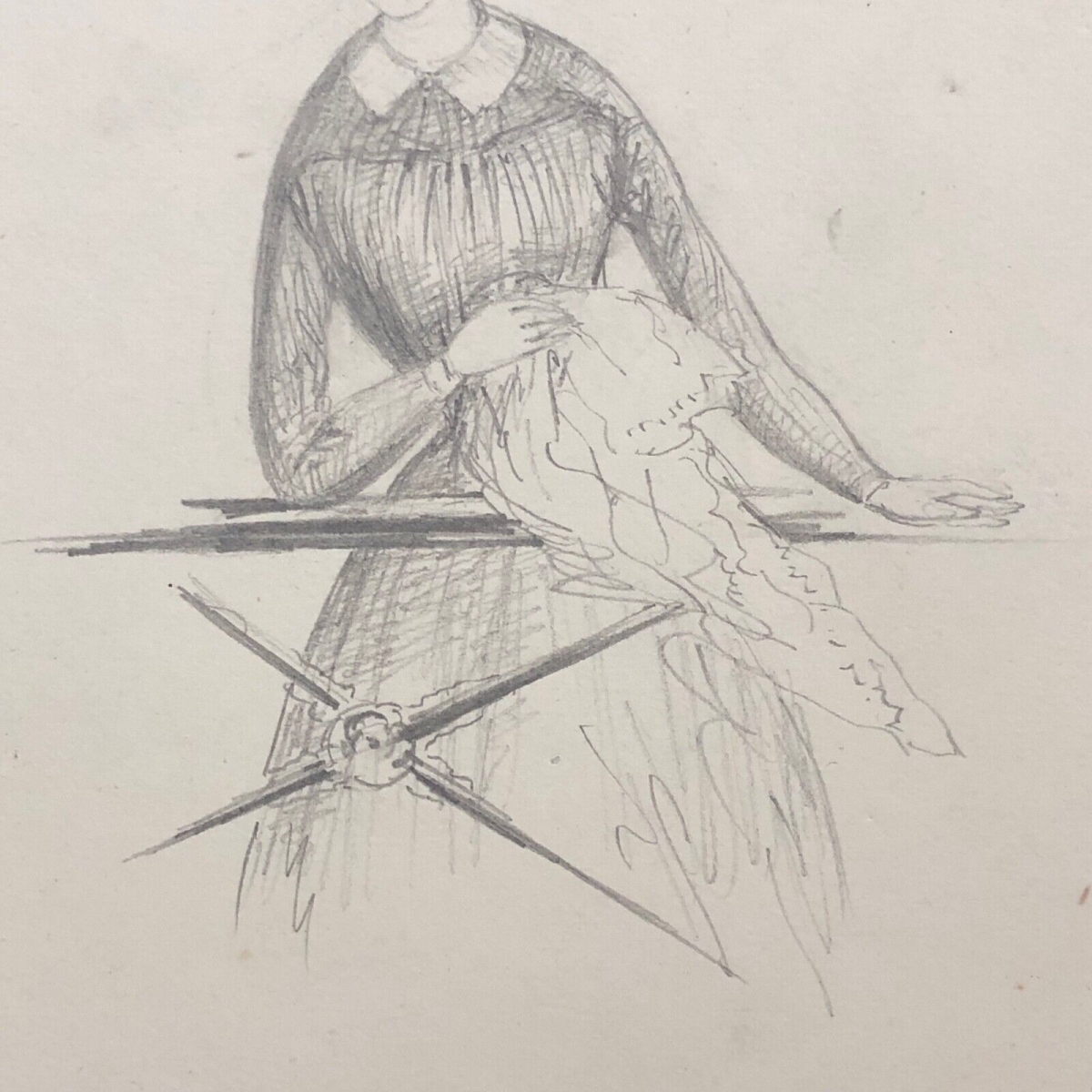 la_blanchisseuse_dessin_anonyme_vers_1840_pressing_repassage_fer_a_repasser