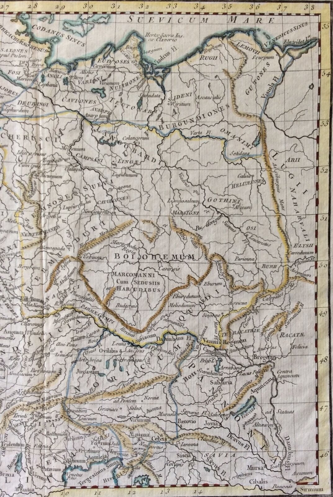 estampe_originale_allemagne_1825_delamarche_map_germania_antiqua_deutschland