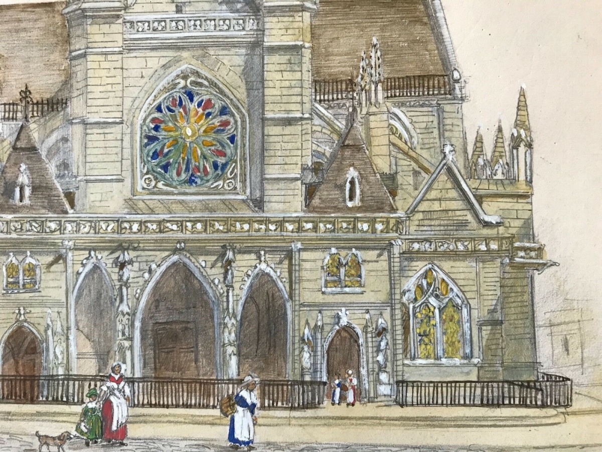 paris_eglise_saint_germain_lauxerrois_papier_circa_1850_technique_multiple
