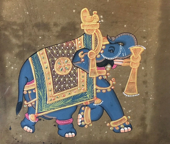 miniature_qajar_ou_indienne_xxeme_india_bharat_inde_elephant_