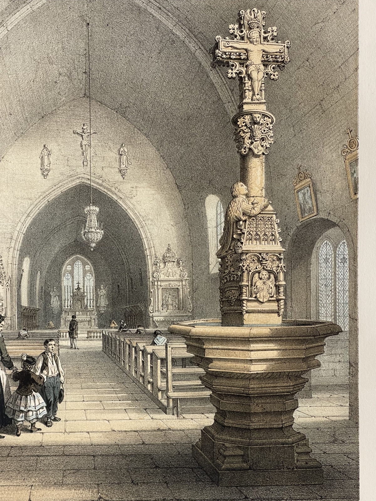 antique_cluses_church_holy_water_font_lithograph_france_1864_haute-savoie