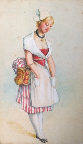 aquarelle_miniature_xixe__petite_fille_en_costume_