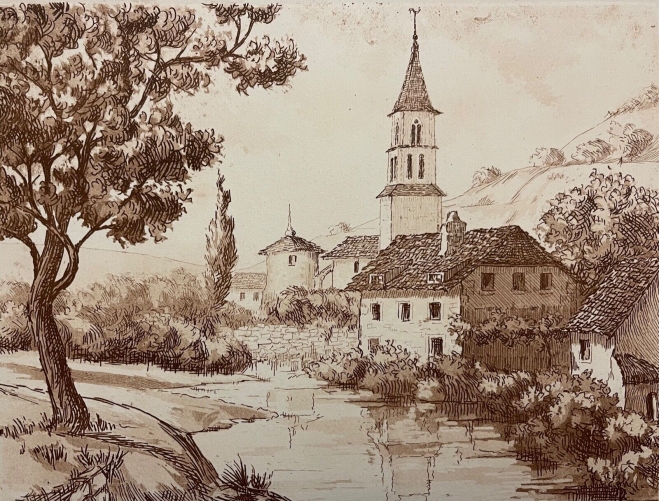 village_et_clocher_de_france_pointe_seche_sepia_anonyme_vers_1960