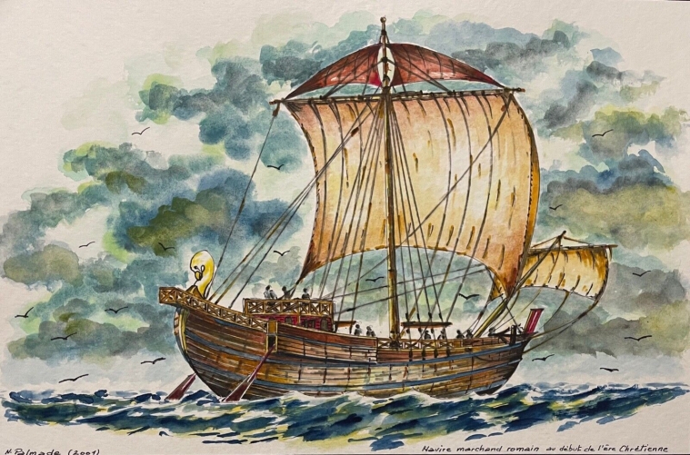 navire_marchand_rome_circa_50_apres_j_c_aquarelle_de_norbert_palmade_2001_marine_italie