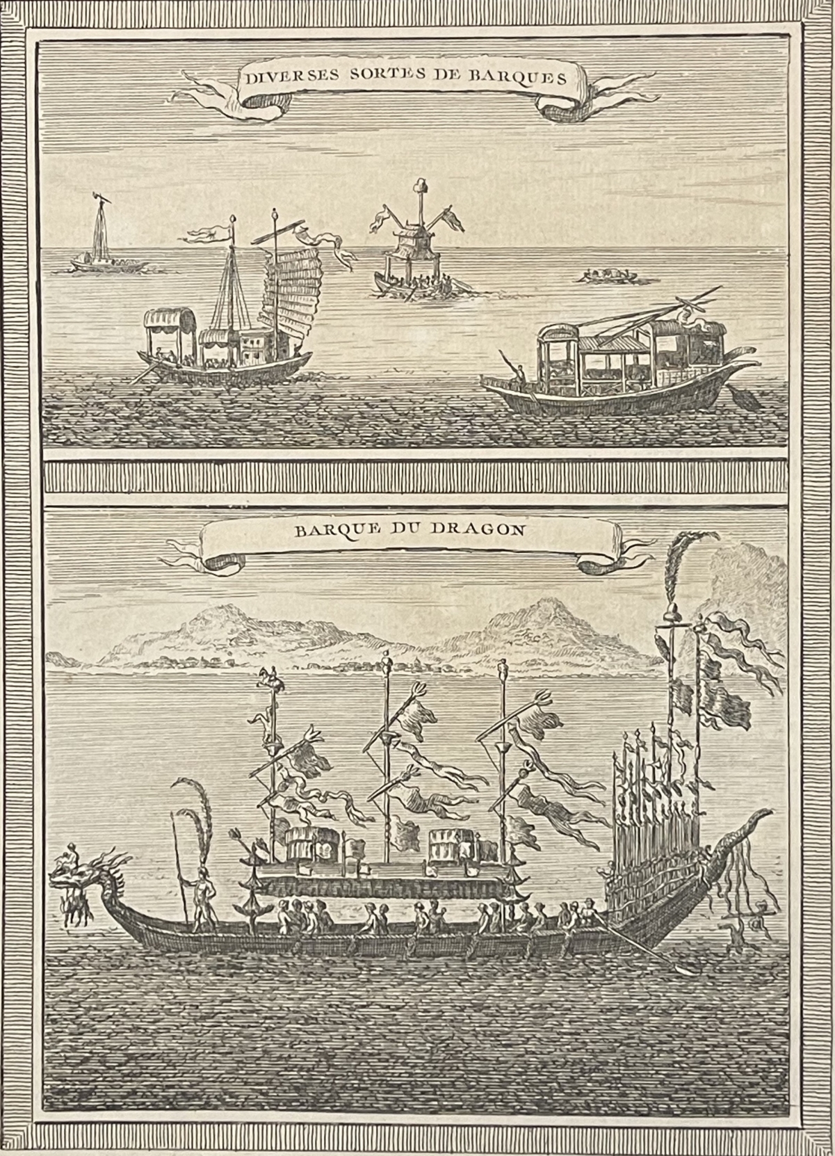 chine_asie_barques_et_barque_de_dragon_gravure_1750_asia_china_boat