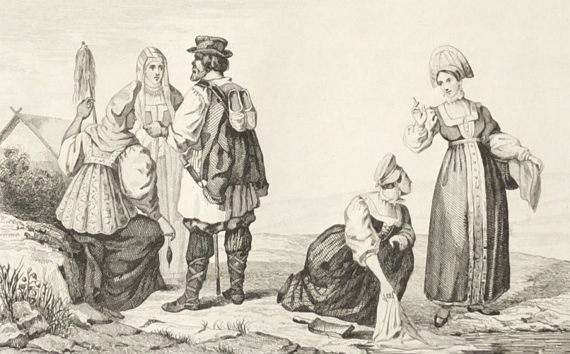 russie_paysan_lavandiere_lessive_battoir_gravure_1838_coiffe_chapeau_costume