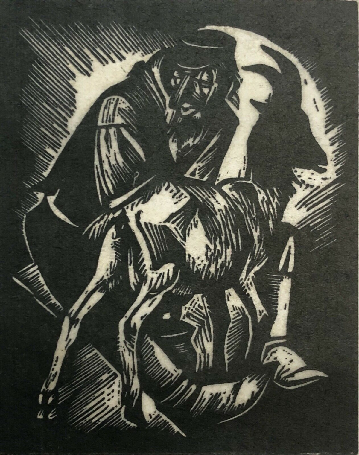 russian_soviet_woodcut_shepherd_with_goat_ussr_xylography_1933_china_paper