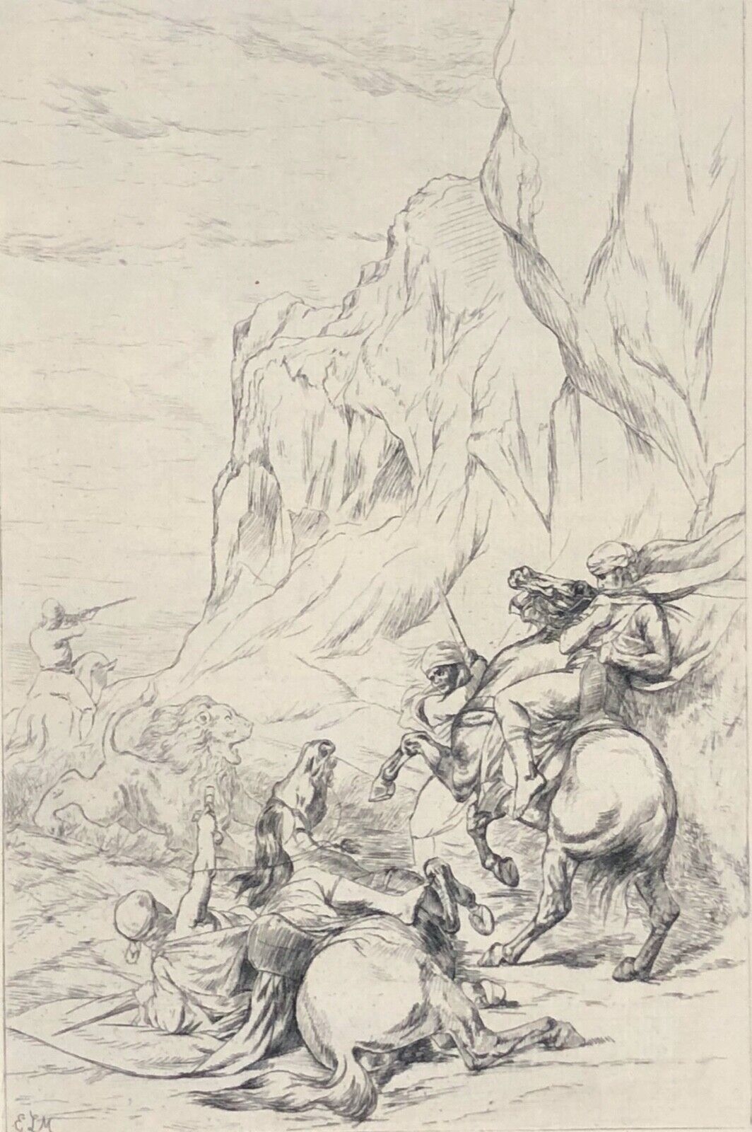 la_chasse_au_lion_dapres_eugene_fromentin_grave_par_montefiore_en_1880