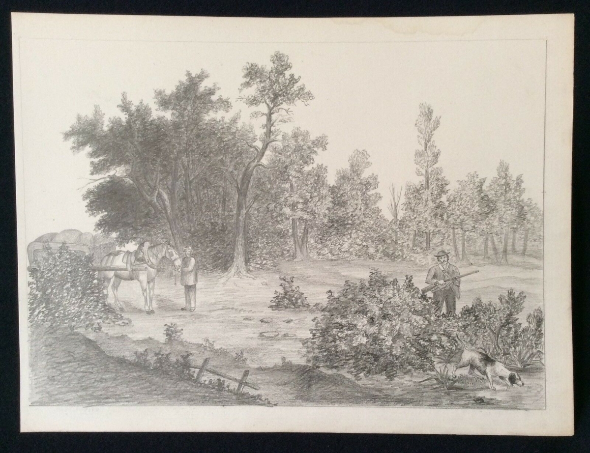 chasseur_et_paysan_normandie_dessin_circa_1870_anonyme_?_chien_cheval