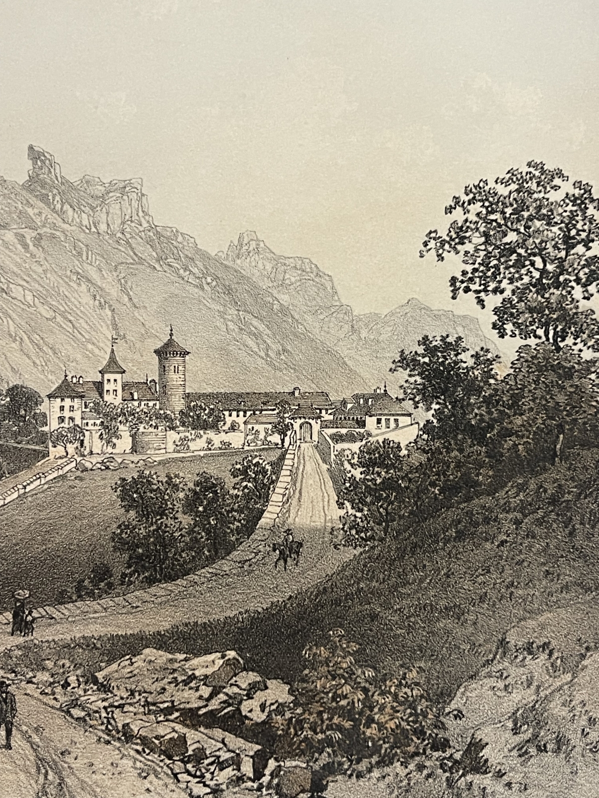 faverges_haute_savoie_1860_lithograph_felix_benoist_alps_antique_print