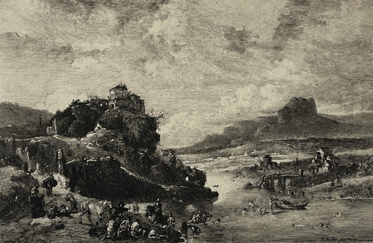 the_banks_of_the_rhine_1878_engraving_boilvin_after_philips_wouwerman_germany