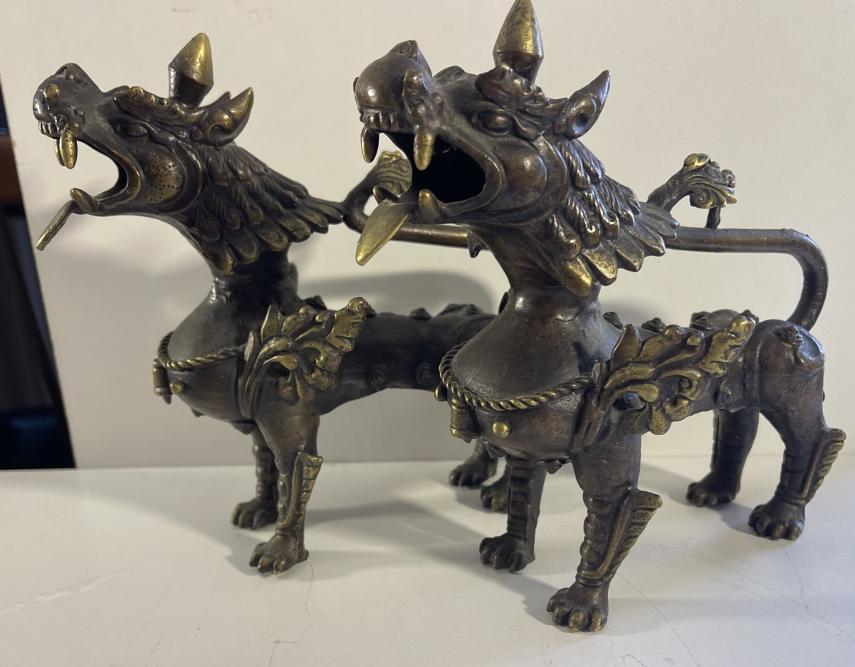 chine_pair_antique_chinese_bronze_mythical_guardian_beasts_male_female_19th