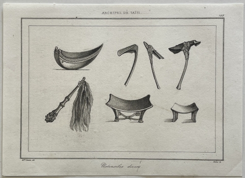tahiti_polynesian_artifacts_antique_engraving_1836_ethnography_france_polynesie