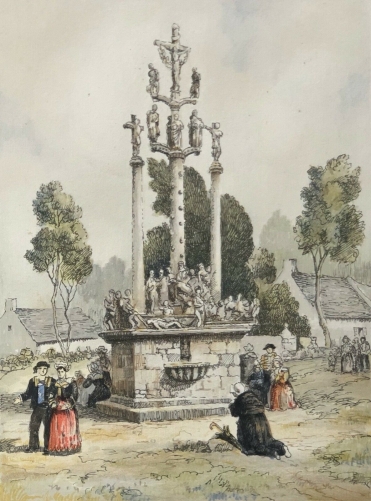 calvaire_de_st_thegonnec_lithographie_signee_bardey_debut_xxe_france_bretagne